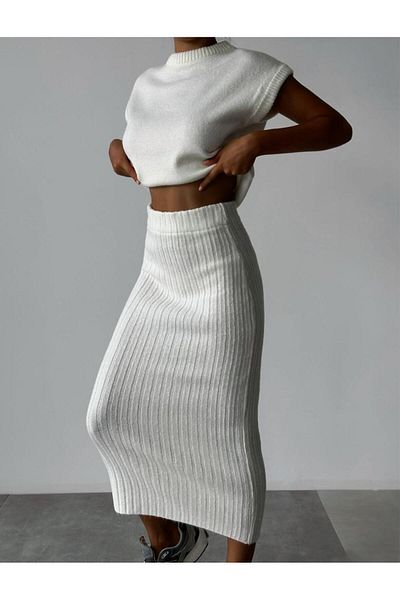 Mooi Butik Knitwear Wi̇nona Set 6483 - White