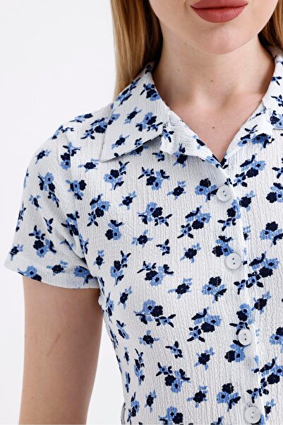 Miss Murem Skirt Piece Patterned Raschel Dress-Violet White