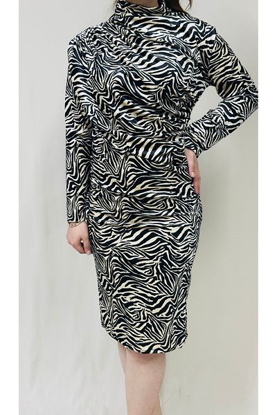 MODA Women Velvet Zebra Print Drawstring Dress