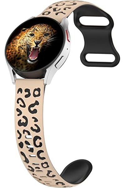 UnDePlus Samsung Galaxy Watch 4 5 6 7 FE 40 40 44 Classic 42 43 46 47 mm Kordon Leopar Desen Yumuşak Silikon