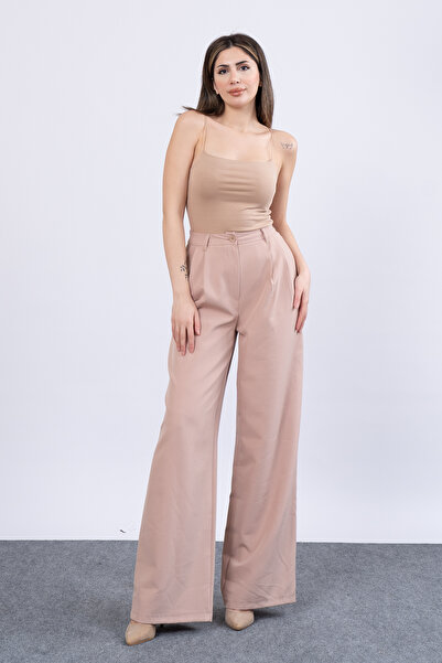 MissVina 30144 Pantaloni largi cu buzunare, cu pliuri duble în față