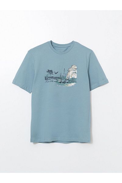 LC Waikiki Ανδρικό μπλουζάκι LCW Crew Neck με εμπριμέ χτενισμένο βαμβάκι