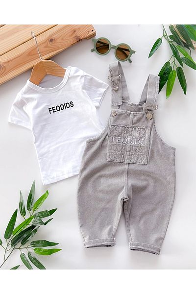 hümabebe Feodıds embossed coat of arms summer knitted jeans 2-piece salopet set