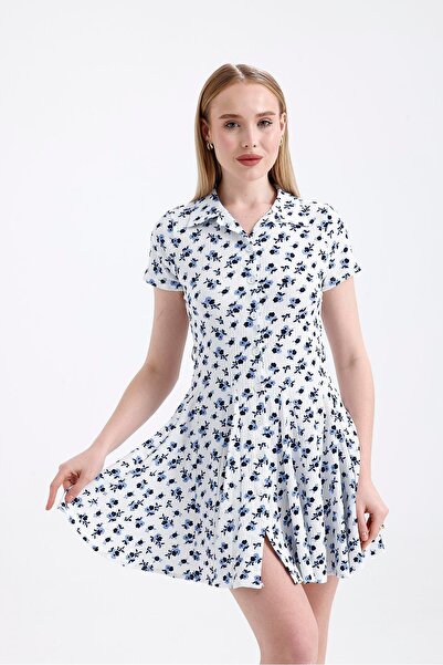 Miss Murem Skirt Piece Patterned Raschel Dress-Violet White