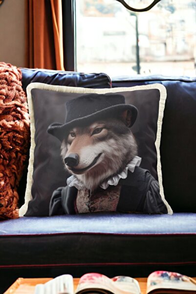 Wolf Patterned Luxury Decorative Animal Figure Fringed Avant-garde Velvet Pillowcase Artistic Design