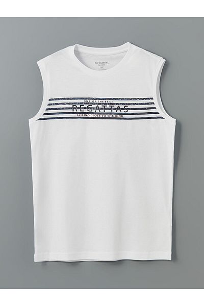 LC Waikiki Lcwaikiki Classic White Crew Neck Printed Men's Sleeveless T-Shirt
