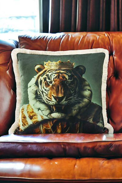 ASDİVA Tiger Pattern Luxury Decorative Animal Figure Fringed Avant-Garde Velvet Throw Pillow Case Artistic Design