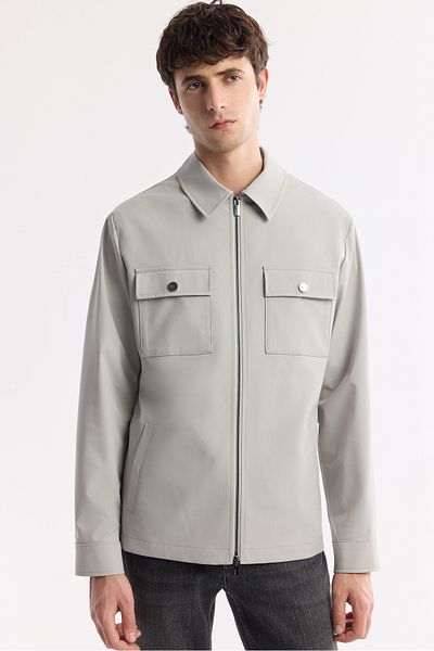 Avva Men's Gray Mono Collar Pocket Technical Fabric Coat A51Y6051