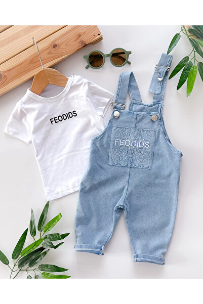 hümabebe طقم جينز صيفي محبوك بشعار من Feodıds مكون من قطعتين