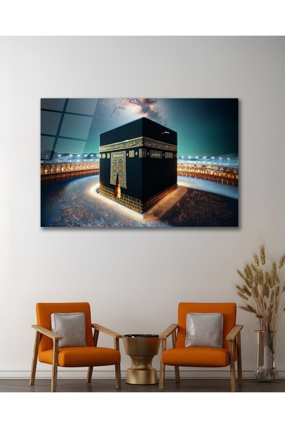 Çağ Baskı Mekke Kabe Mescidi Haram İslami Dini Cam Tablo Modern Ev Ofis Salon...