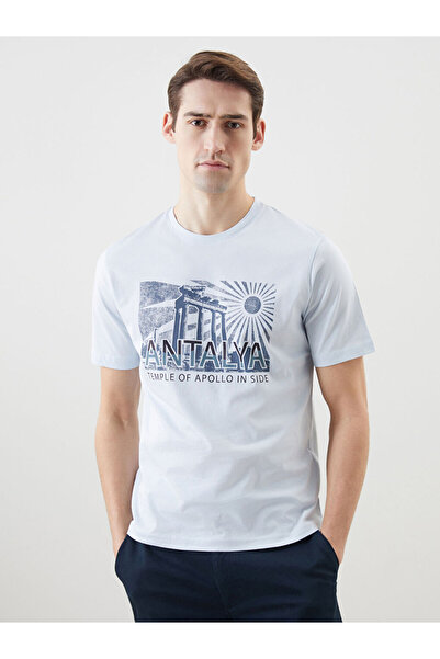 LC Waikiki تي شيرت رجالي من القطن الممشط مطبوع عليه Blue Bicycle Neck Antalya