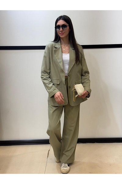 EGZOTİK ASORTİK Lining Striped Oversize Jacket Trousers Set