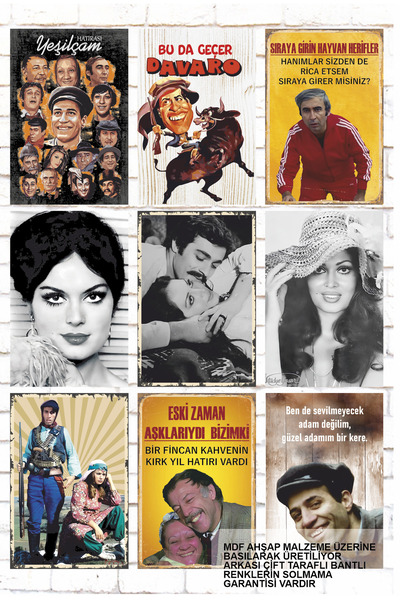 Hayat Poster Set de pictură din lemn cu scris mixt de 9 piese, afișe de cinem...