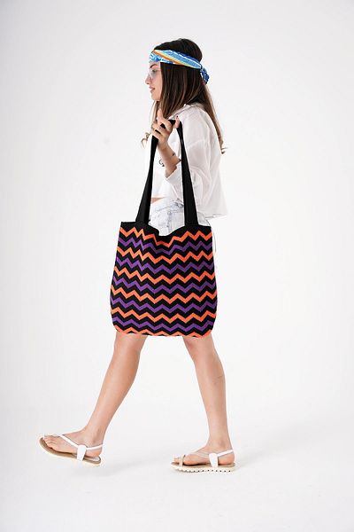 CHUBA Women's Jacquard Patterned Knitwear Knit Casual Hand & Shoulder Bag Chax808 Black-Orange