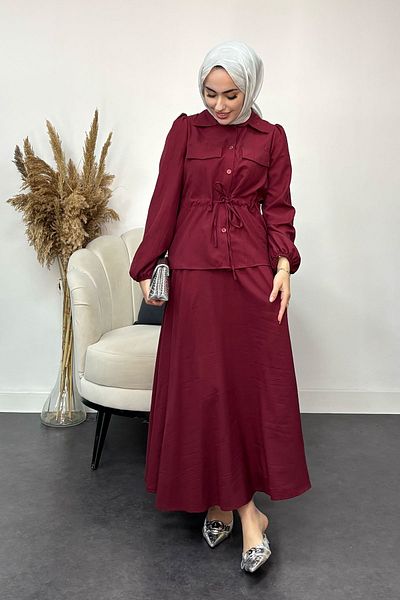Tesettür Diyarı Σετ υφασμάτινη φούστα Liza με κορδόνι
