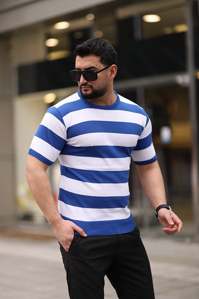 Know Μπλουζάκι με ριγέ πλεκτό μπλε λαιμόκοψη