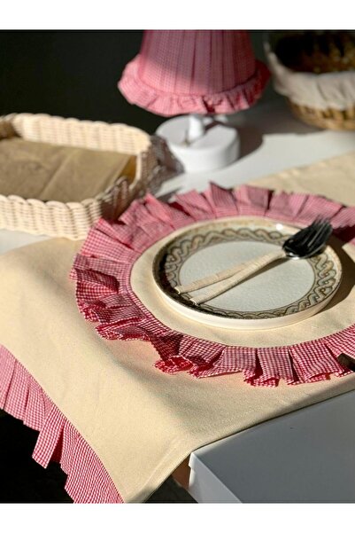 Maison Avf Kırmızı Pötikare Pileli Ham Keten Runner