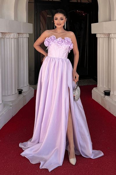 giyimmasalı Lilac Taffeta Fabric Evening Dress with Balloon and Detail