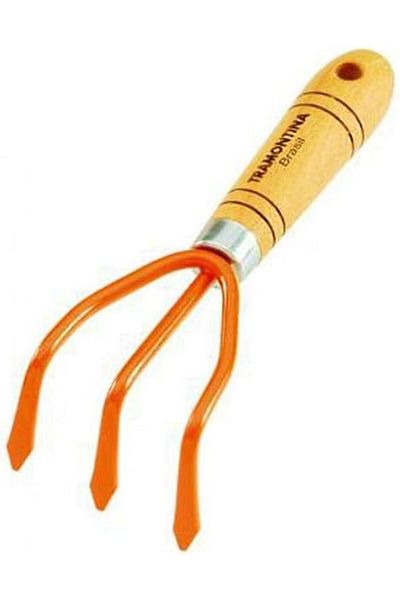 TRAMONTINA Since 1911, Made In Brazil - Gardening Rake Metal With 3 Teeth And Wooden Handle