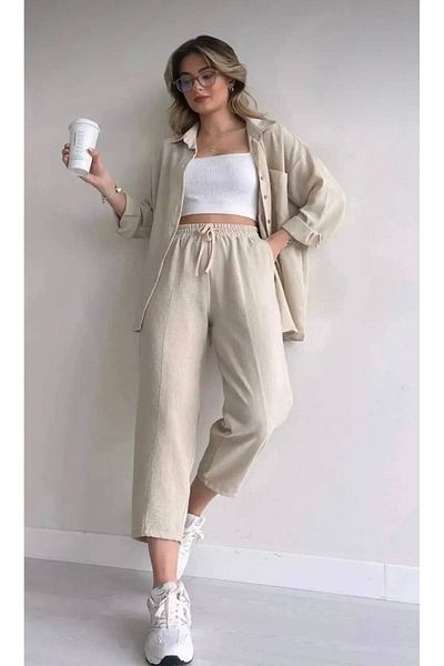 ALLEYTA Set de lenjerie pentru femei, cămașă și pantaloni, sezon nou