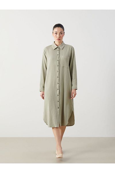 LC Waikiki Green Textured Women's Shirt Dress