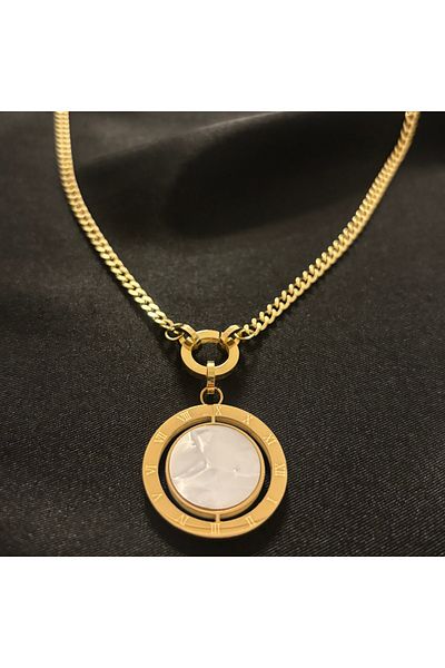 Zeyn Brand Model Double Sided Medallion Gold Steel Necklace-70 cm