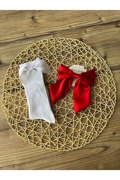 baderin White Bow Sock Buckle Set