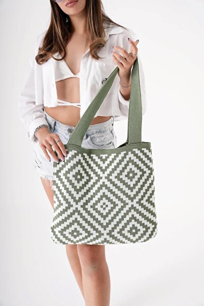 CHUBA Green Women's Knitwear Shopper - Ethnic Pattern, Hand and Shoulder Bag CHAX810