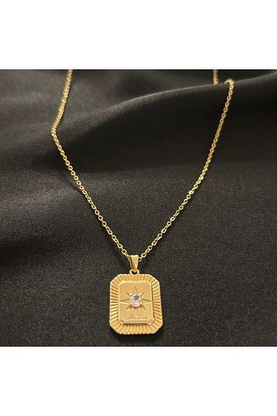 Zeyn North Star Stone Gold Steel Necklace