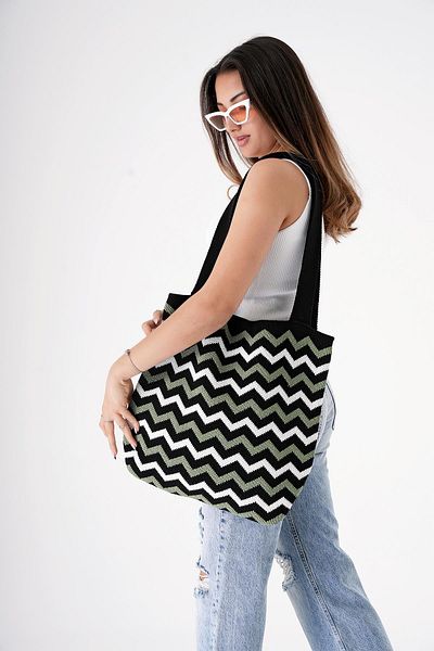CHUBA Women's Jacquard Patterned Knitwear Knitted Casual Hand & Shoulder Bag Chax808 Black-Green