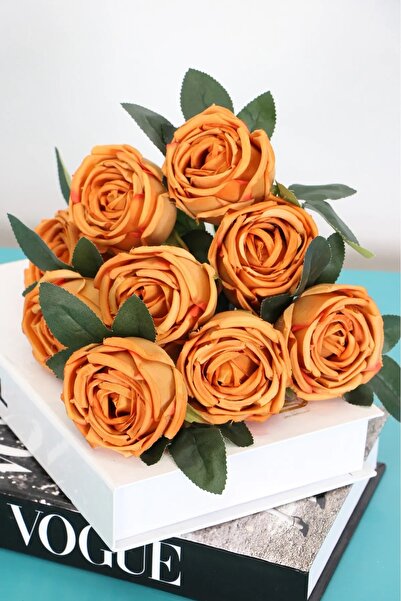 YASİMA Yapay Çiçek 9lu Kat Kat lodos Gül Demeti 42 Cm Kahve-turuncu