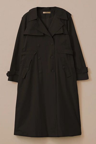 SEÇİL Women's Buttoned Knee-Length Trench Coat with Pockets - Black
