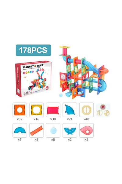 Yelajoy 178 قطعة من مكعبات البناء المغناطيسية من Marble Run، مجموعة بناء مسار السباق، قلعة للأطفال