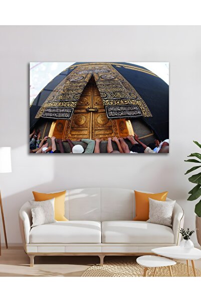 Çağ Baskı Kabe Kapısı Mekke İslami Dini Ayet Cam Tablo Modern Ev Ofis Salon D...