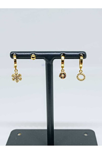 mama india alaçatı Gold Color Zircon Stone 4-Piece Hoop Earring Set, Snowflak...