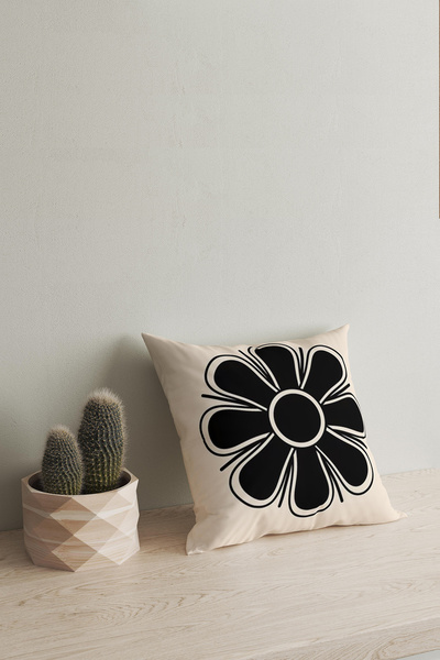 Homeilla Black and Cream Floral Patterned Digital Printing Double Sided Gift Decorative 2-Piece Throw Pillow Cover