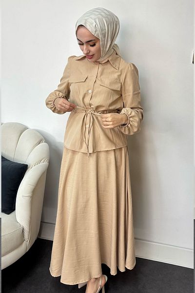 Tesettür Diyarı Σετ υφασμάτινη φούστα Liza με κορδόνι