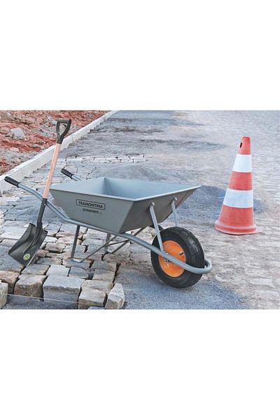 TRAMONTINA Since 1911, Made In Brazil - Wheelbarrow Extraforte With Gray Metal Heavy-duty Bucket 65l