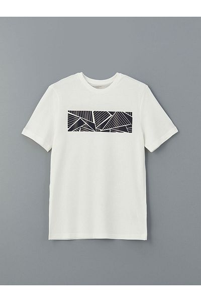 LC Waikiki Ανδρικό μπλουζάκι LCWAIKIKI Classic Ecru Crew Neck με στάμπα χτενισμένο βαμβακερό