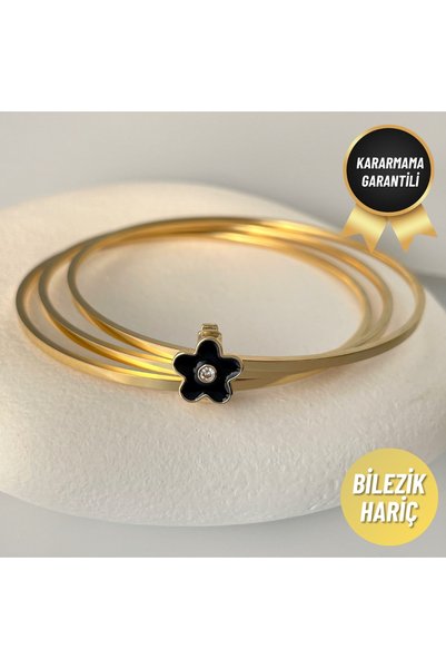 nerora Kararmaz Sallanmayan Siyah Çiçek Minimal Ajda Charm