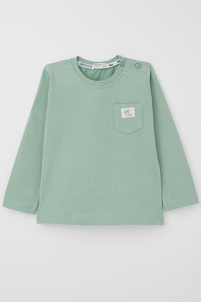 Breeze Baby Boy Long Sleeve T-Shirt with Pocket Detail and Cool Text Emblem 9 Months-3 Years, Aqua Green