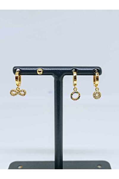 mama india alaçatı Gold Color Zircon Stone 4-Piece Hoop Earring Set, Infinity...