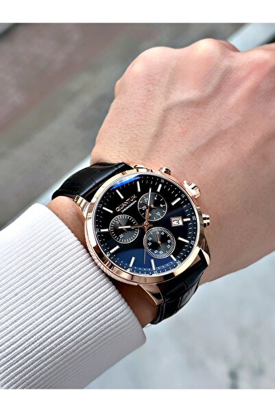Quantum Fonksiyonlu Deri Kordon Siyah-Bakır Renk Çelik Kasa Erkek Kol Saati 1197.451