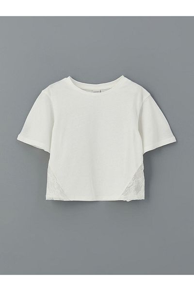 LC Waikiki New Season Crew Neck Lace Λεπτομερές κοριτσίστικο T-shirt - S5NH73Z4