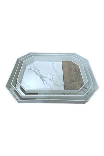 Generic A set of trays of different sizes, melamine marble, for hospitality and serving