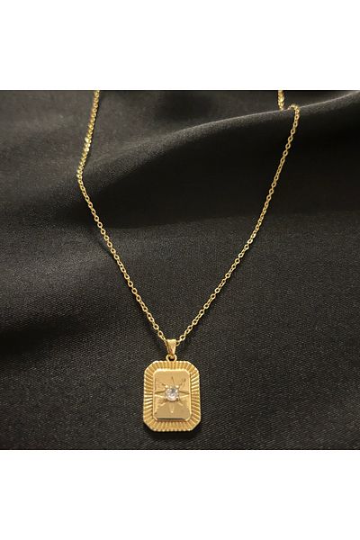 Zeyn North Star Stone Gold Steel Necklace