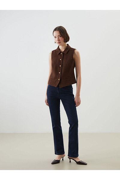 LC Waikiki Lcwaikiki Classic Brown Shirt Collar Textured Women's Vest