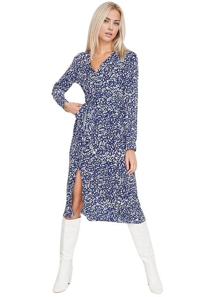 Cassime Rochie cămașă midi din viscoză cu model floral albastru și alb