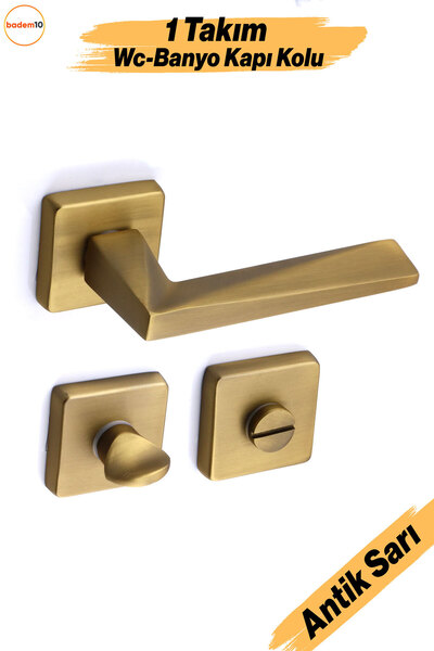 Badem10 (1 TAKIM) Vista Antik Sarı Wc Banyo Uyumlu Kapı Kolu Kare Rozetli Kap...
