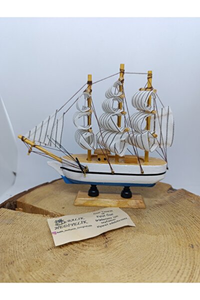 BalıkHediyelik YELKENLİ AHŞAP GEMİ-DEKORATİF-17 CM
